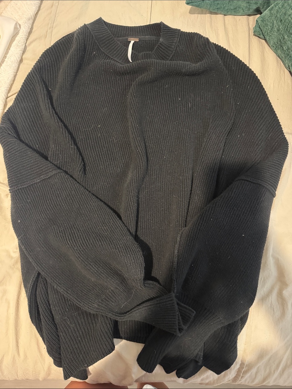 Free People Black Ribbed Crewneck Knit Sweater